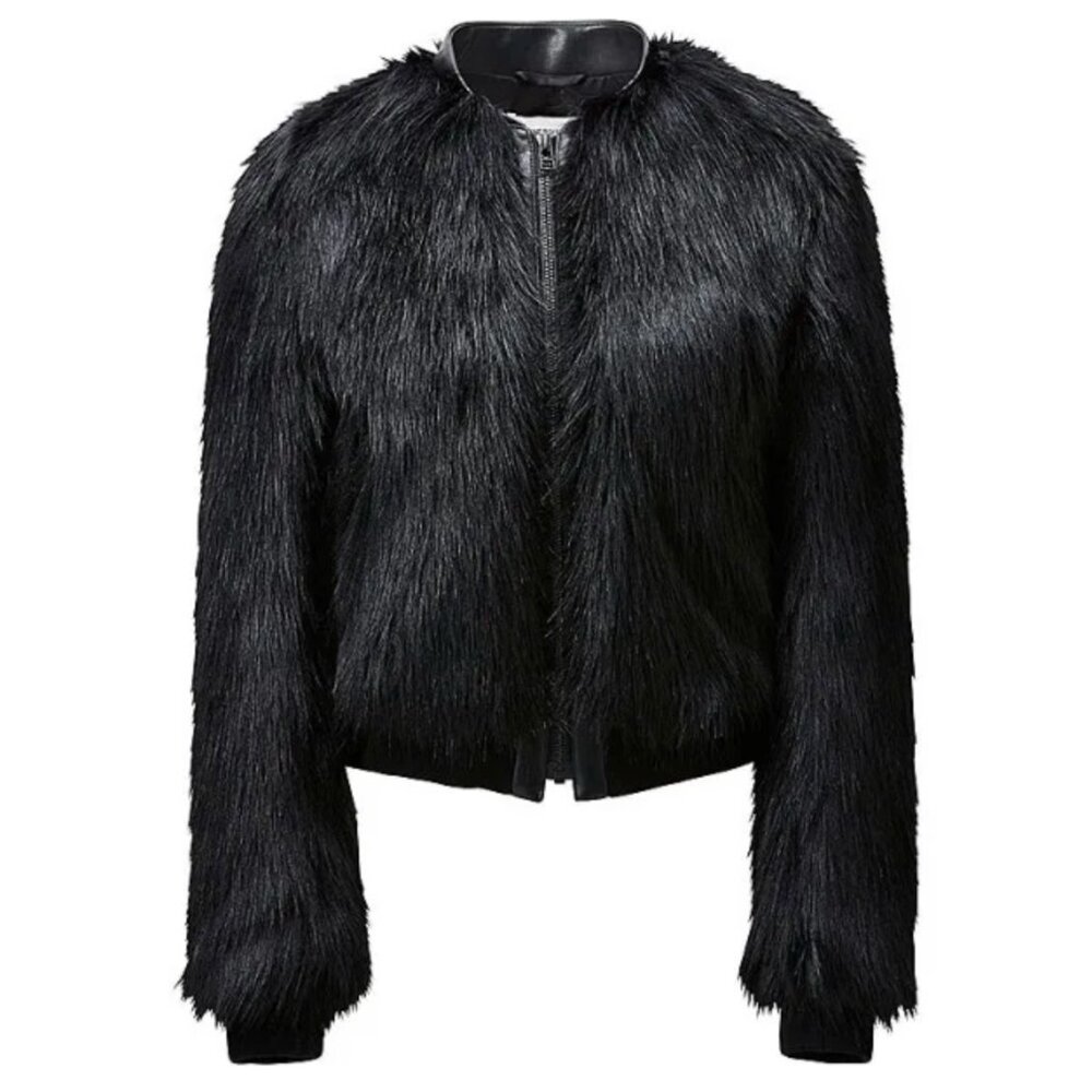 Black Faux Fur Bomber Jacket - Women's Stylish Outerwear